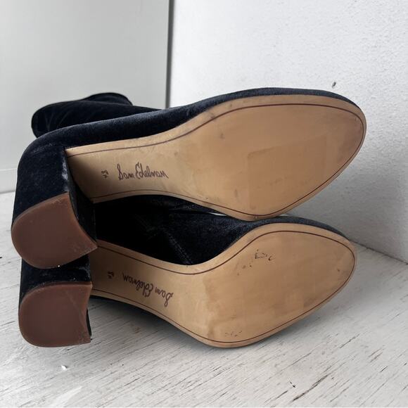 Sam Edelman Calexa Blue Velvet Heeled Sock Boots size 8.5 - Picture 5 of 12